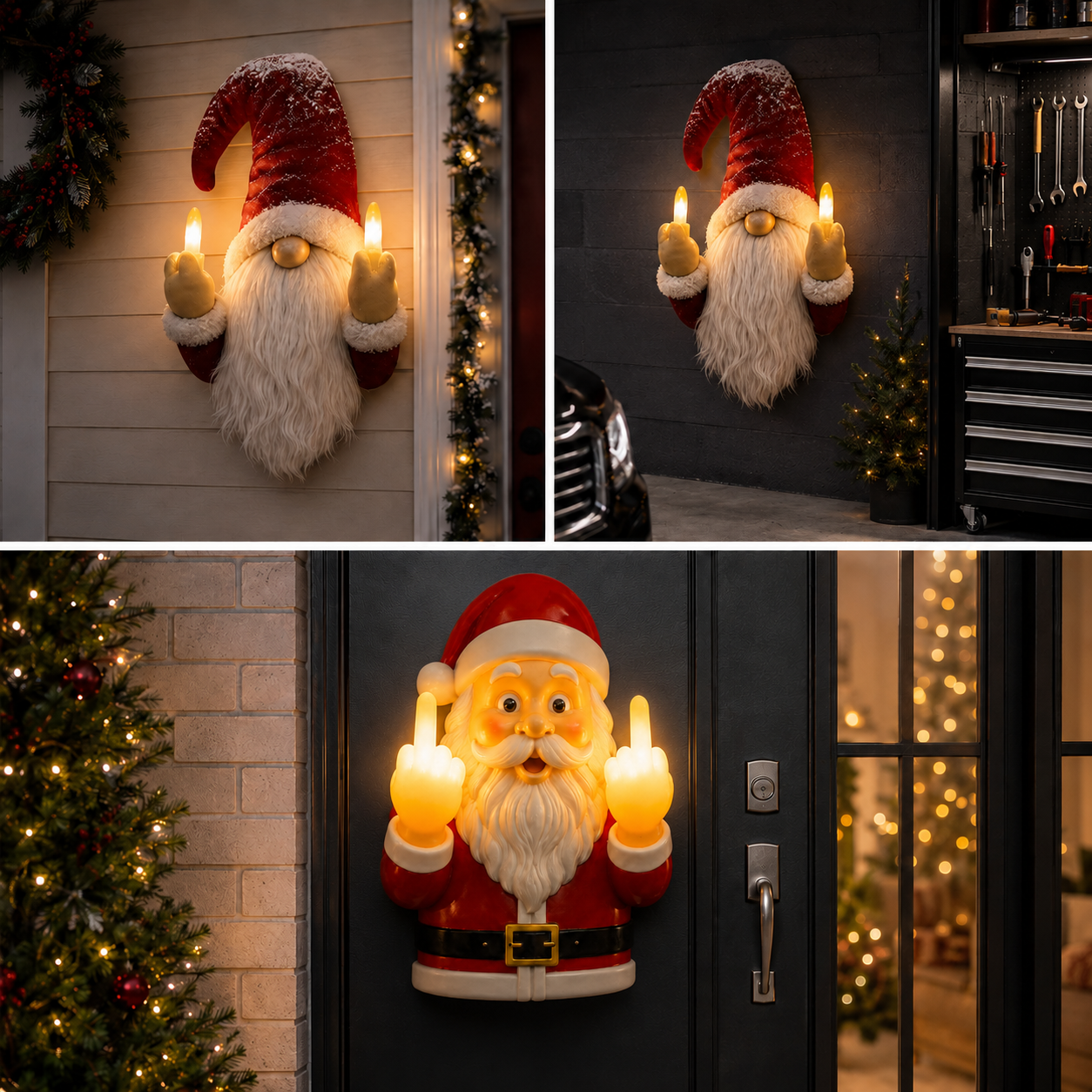 🎅 Light-Up Middle Finger Santa Wall Decor – Hilarious Christmas Decoration
