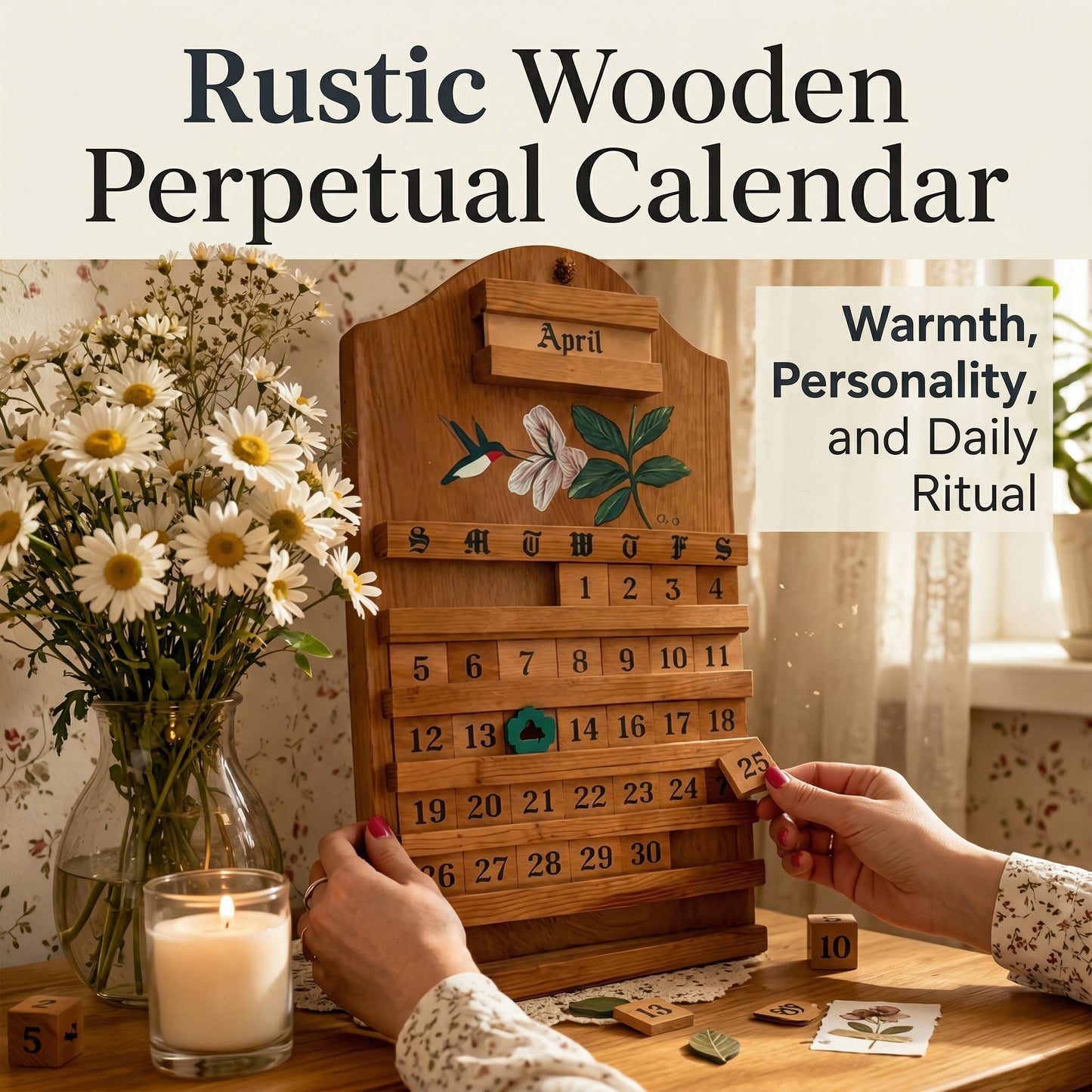 🎉🎄 Festive Wooden Perpetual Calendar