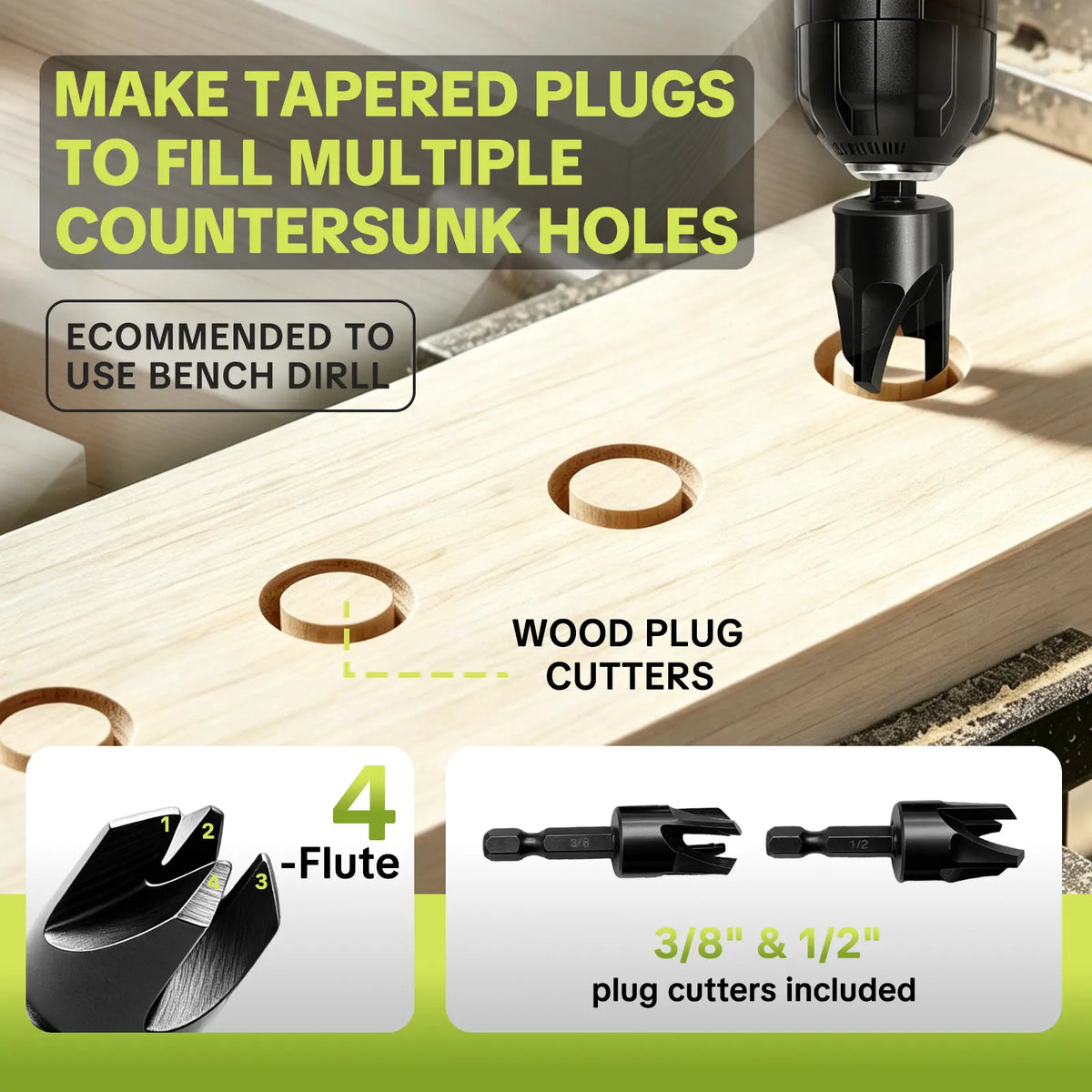 15-Piece Countersink Drill Bit Set – 1/4' Hex Shank, Depth Stop & Quick-Change Design