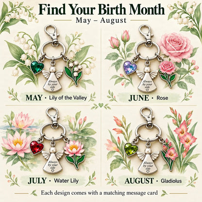 🔥Last Day Only＄13.99👼 Always By Your Side: Birth Month Angel & Flower Keychain + Keepsake Card 🌸