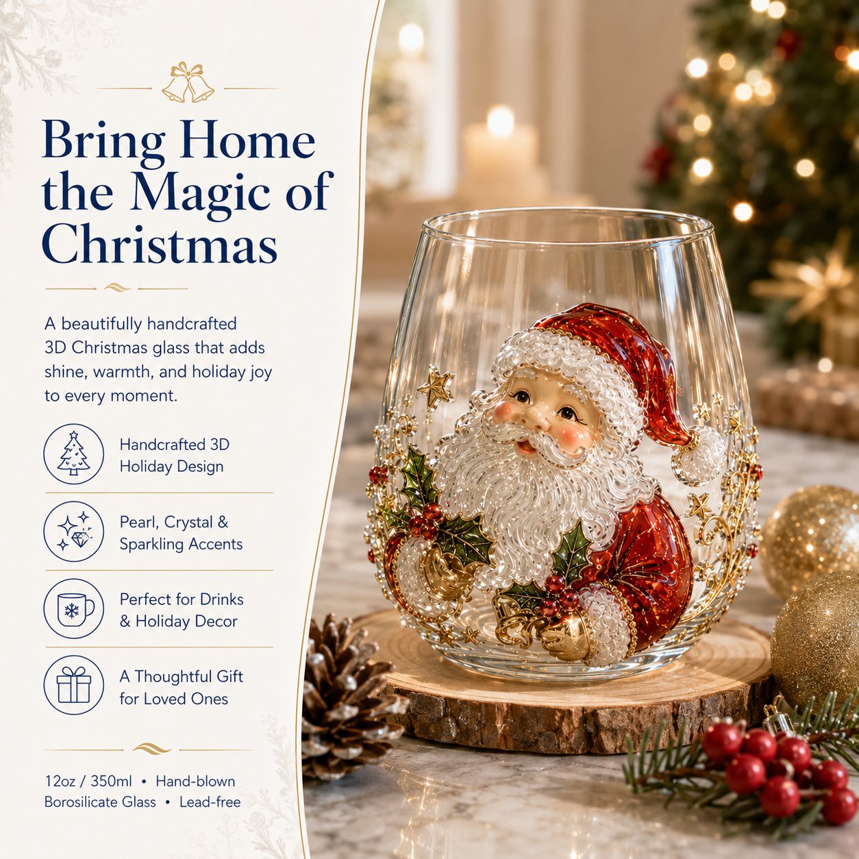 🎅Christmas Early Bird Sale🎄Christmas Glass Art Cup | Luxury Raised Holiday Glassware for Drinks, Decor & Christmas Gifts 🎁