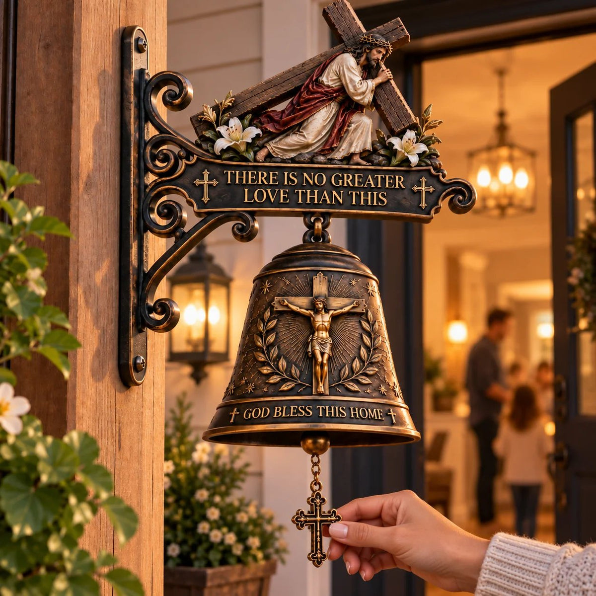🔥HOT SALE🔥✝️ Jesus Cross Christian Hanging Bell | “God Bless This Home” Rustic Faith-Inspired Door & Porch Decor