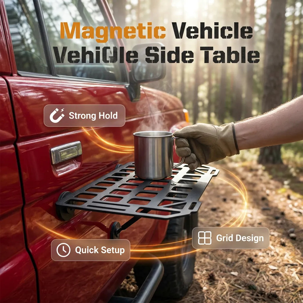 Heavy-Duty Magnetic Vehicle Side Table | Portable Grid Camp Desk