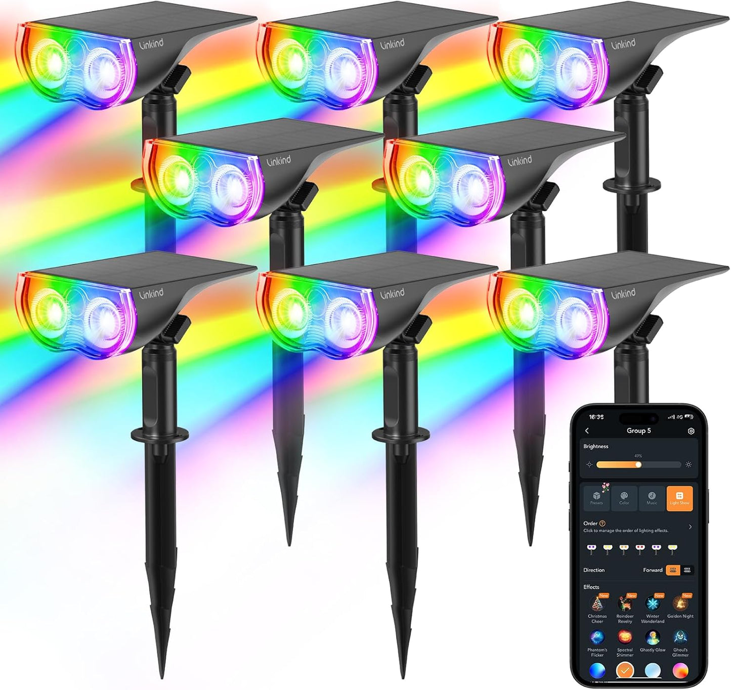 Linkind SL5C Smart Solar Spotlight - RGB & Tunable White Landscape Light