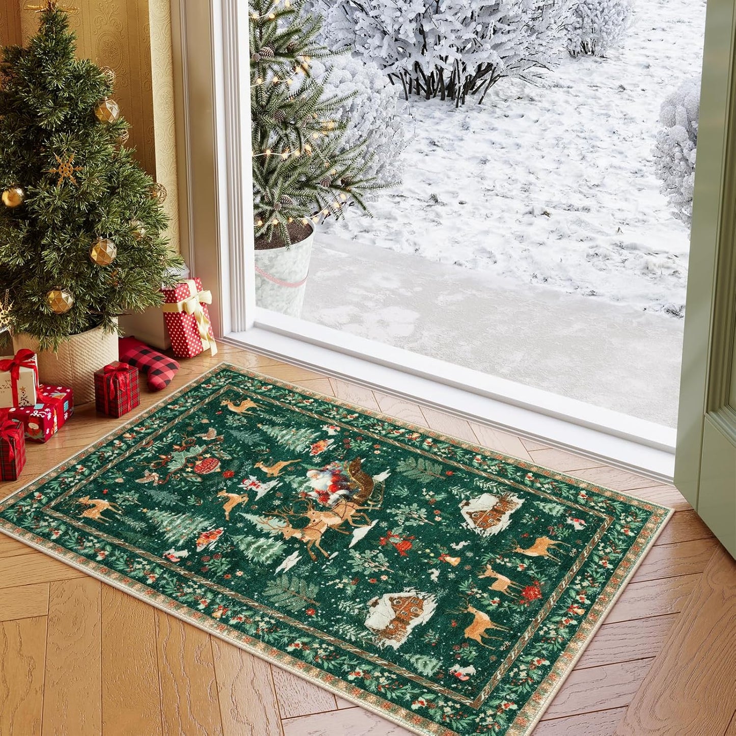 Soft Christmas Tree Santa Claus Carpet Runner