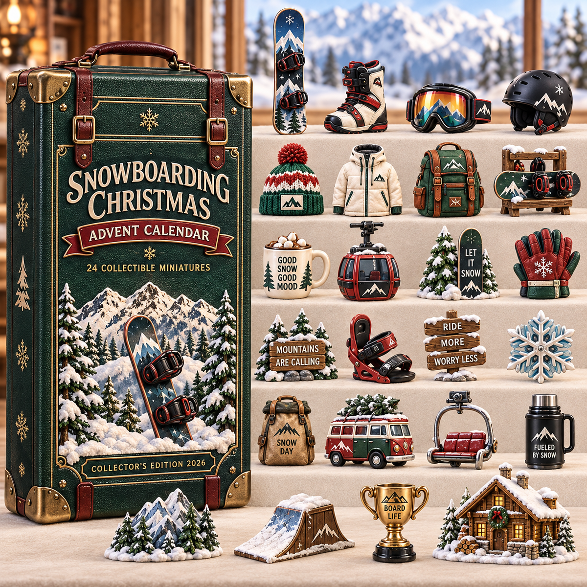 2026 Snowboarding Christmas Advent Calendar – 24 Unique Collectible Miniatures for Snowboard Lovers & Mountain Adventures