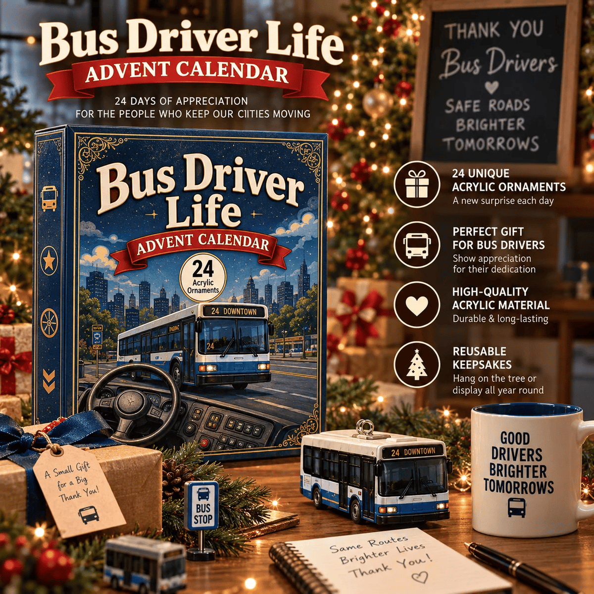 🚌 Driver’s Christmas Countdown | 24 Days of Bus-Themed Acrylic Surprises ✨