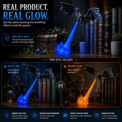 🔥 HOT SALE 🐉| 3D Fire-Breathing Dragon LED Display – Fantasy Bookshelf Decor with Glowing Flame