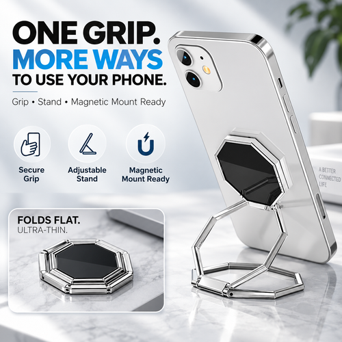 360° Rotating Foldable Phone Ring Holder Stand with Magnetic Mount Support