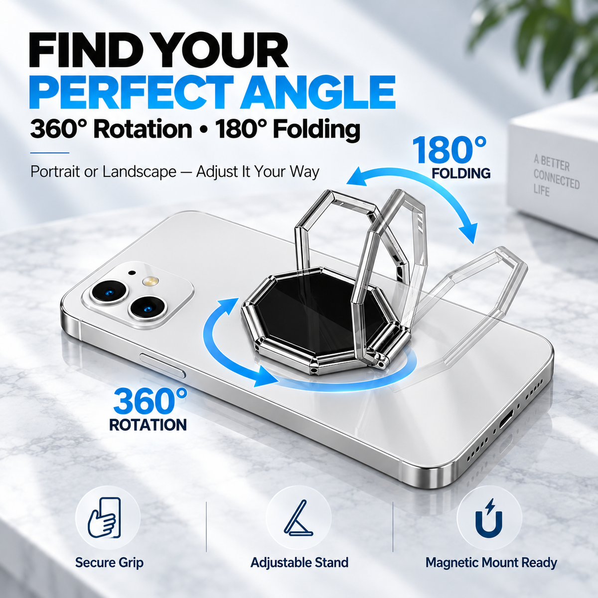 360° Rotating Foldable Phone Ring Holder Stand with Magnetic Mount Support