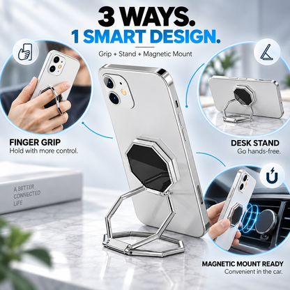 360° Rotating Foldable Phone Ring Holder Stand with Magnetic Mount Support