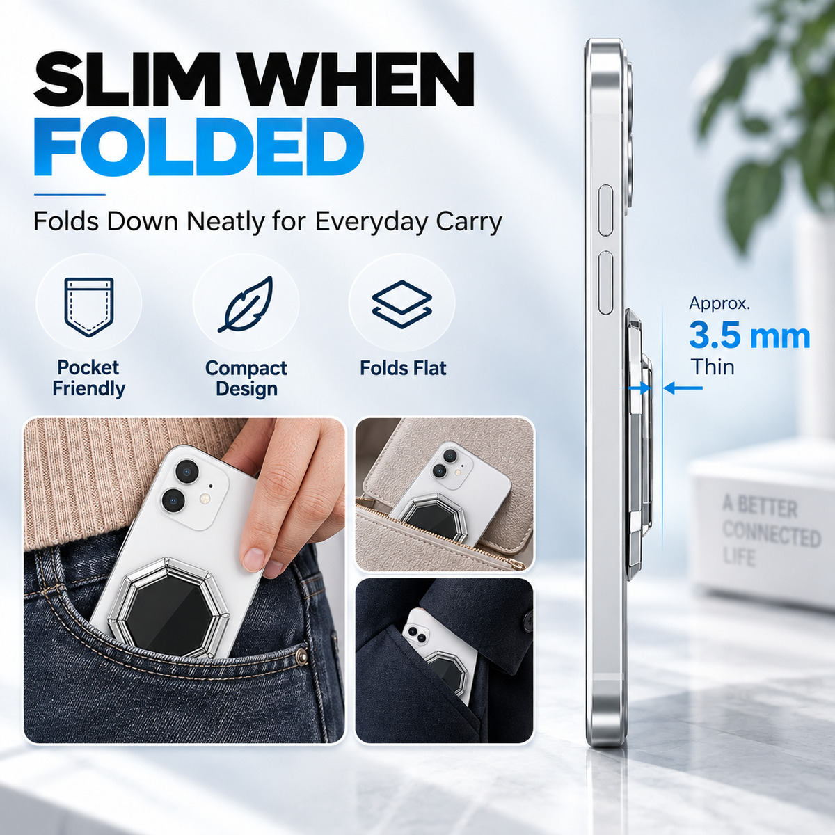 360° Rotating Foldable Phone Ring Holder Stand with Magnetic Mount Support