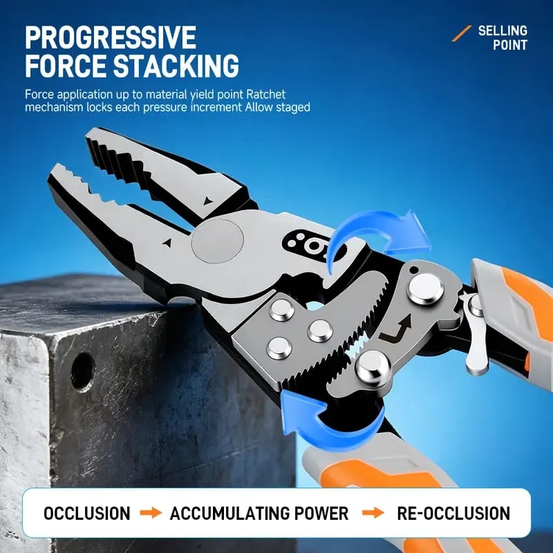 🔧55-Steel Self-Locking Anti-Skid Ratchet Pliers, Heavy-Duty Wire Cutters & Holding Tool