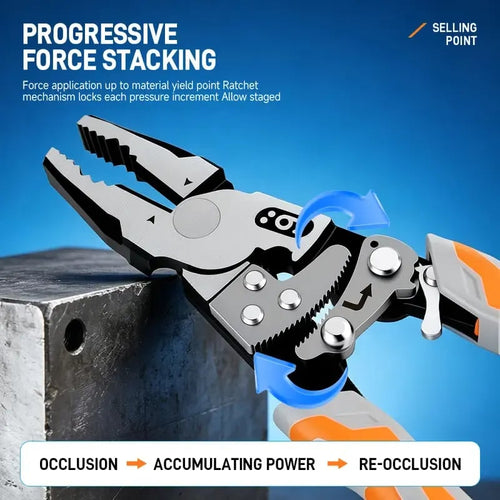 🔧55-Steel Self-Locking Anti-Skid Ratchet Pliers, Heavy-Duty Wire Cutters & Holding Tool