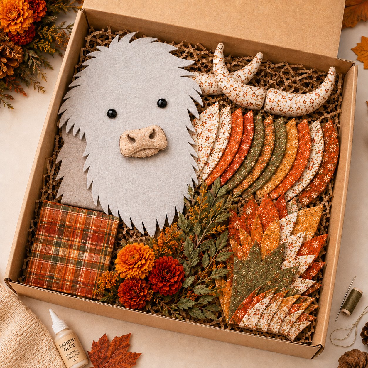 🐮Birth Flower Highland Cow 3D Layered Fabric Art DIY Kit (Beginner-friendly