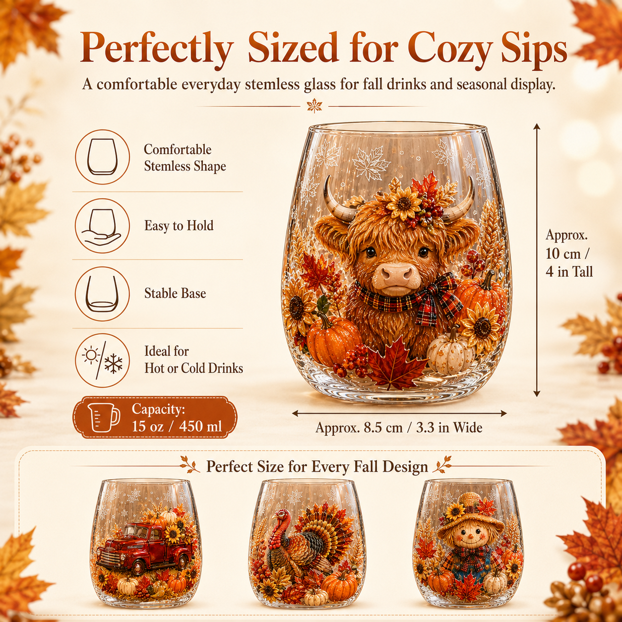 🍂Autumn Harvest 2D Glass Cup Gift Set – 6 Festive Designs