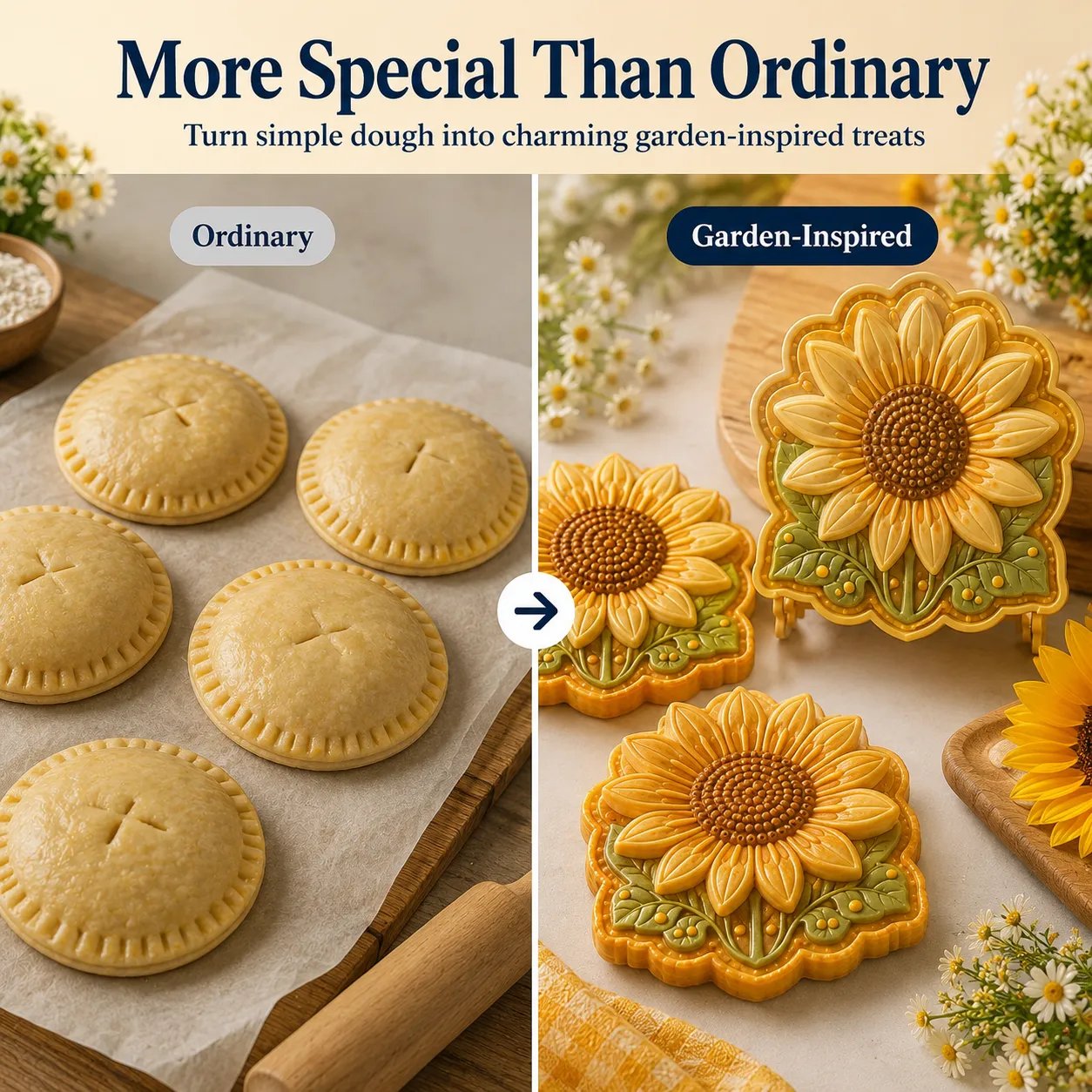 🎉⏳ Last Day 49% OFF – 🌸 8-Design Spring Garden Mini Pie Mold Collection | Reusable Embossed Molds for Shaping Detailed Bee, Butterfly, Ladybug, Sunflower, Cottage & More 🥧✨