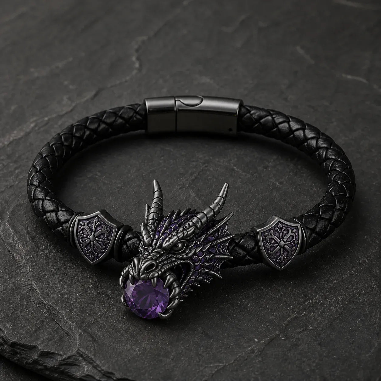 🐉 Dragonstone Guardian Bracelet | Sculpted Western Dragon Leather Bracelet – 6 Legendary Styles