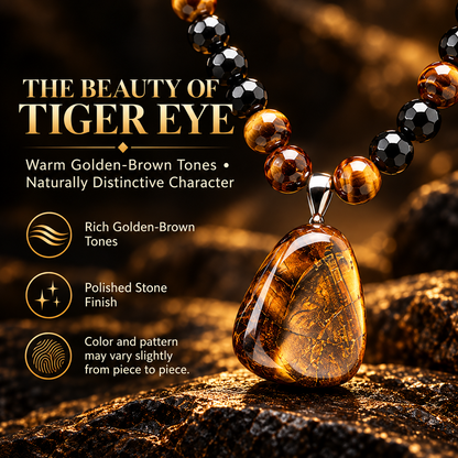 Tiger Eye & Black Bead Pendant Necklace