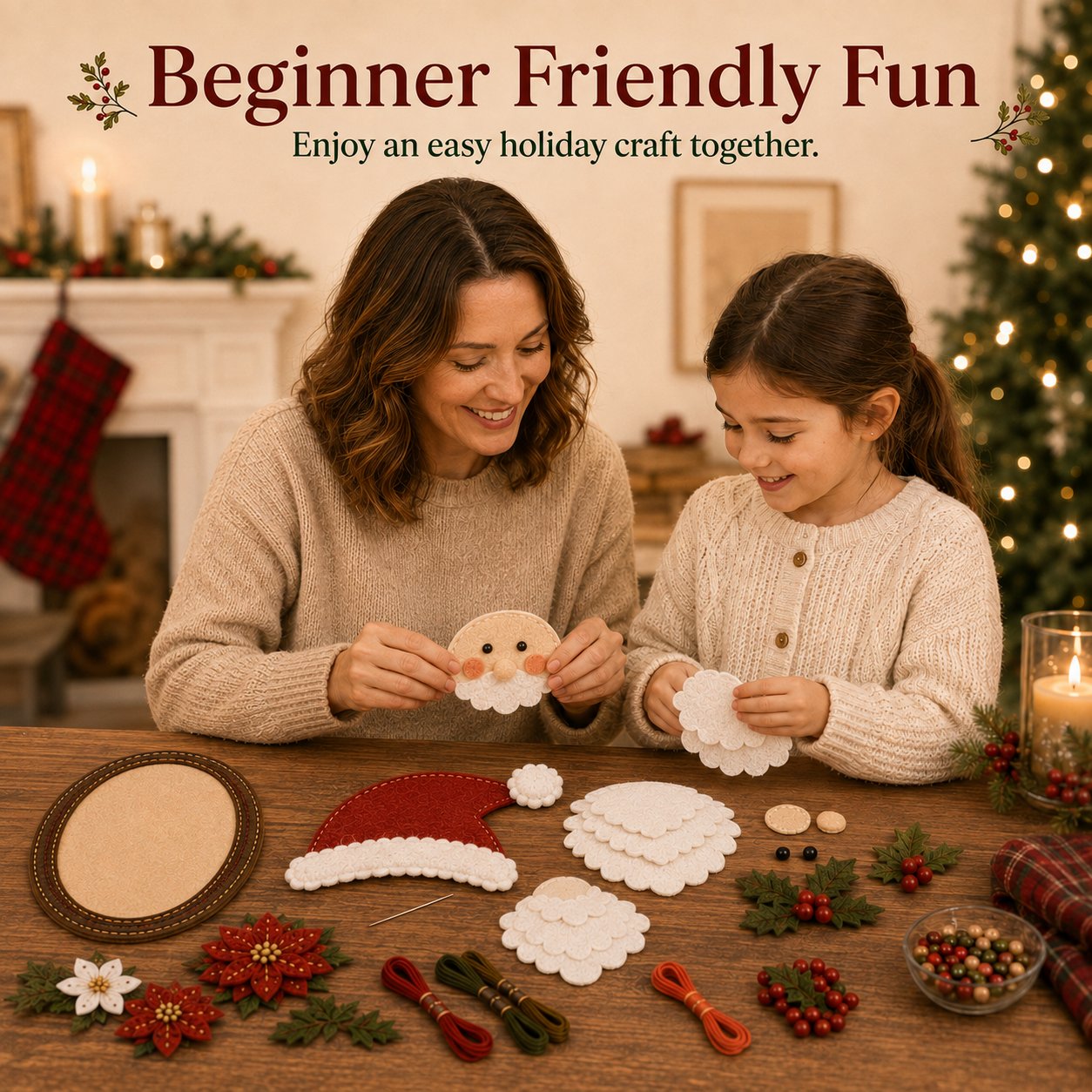 ⏳ Last Day 49% OFF – 🎅 Beginner-Friendly 52-Piece DIY Layered Felt Santa Wall Decor Kit | Complete Kit with All Tools & Step-by-Step Guide Included 💕