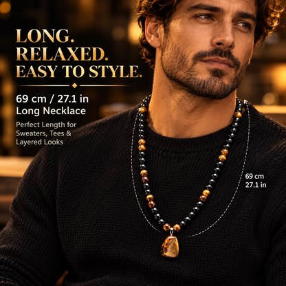 Tiger Eye & Black Bead Pendant Necklace