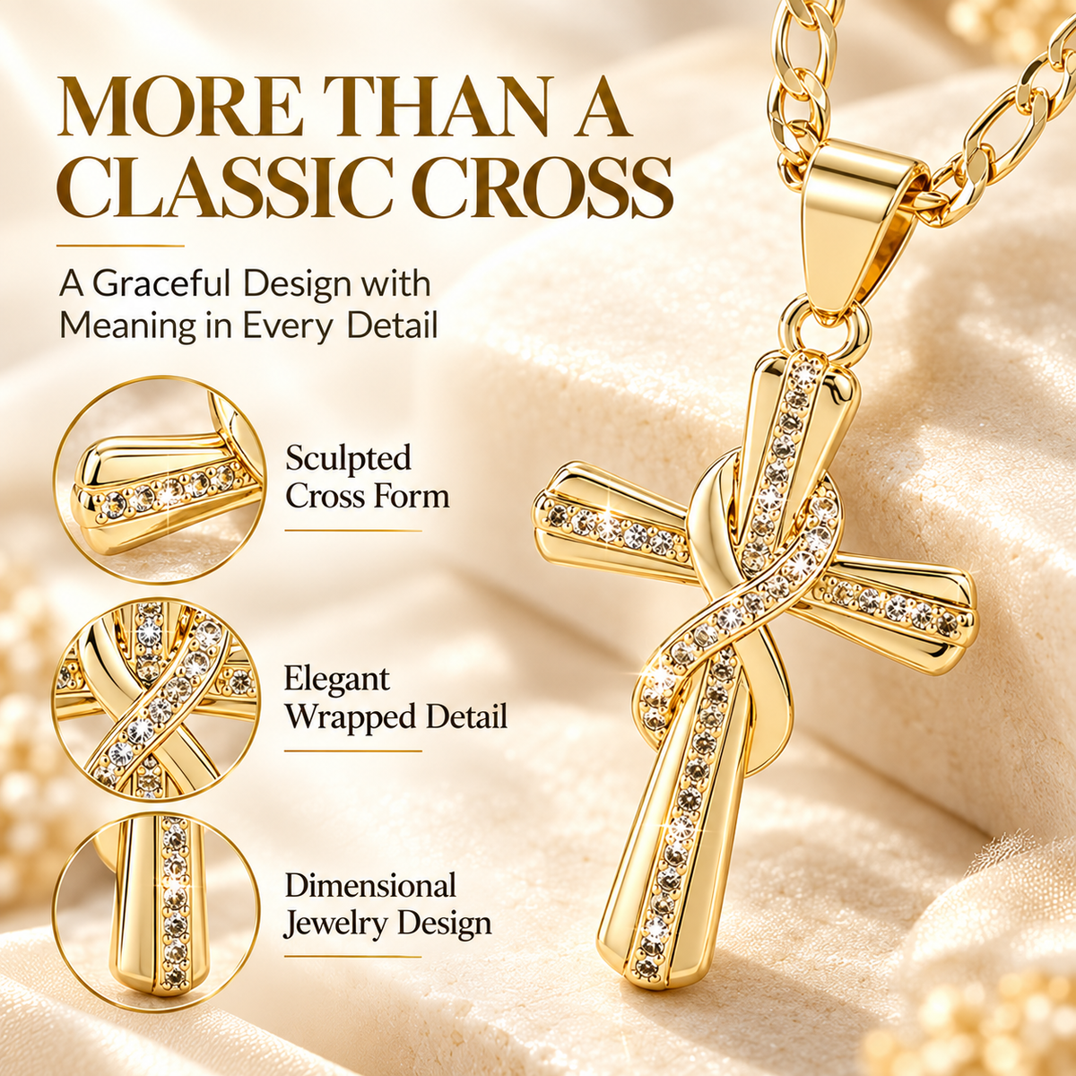 14K Gold-Plated Cross Pendant Necklace – Faith-Inspired Jewelry