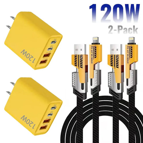 ⚡🔥Portable Fast Charger, Type C/USB A Dual Ports Adapter,4 in 1 Fast Charging Cable & Data Sync