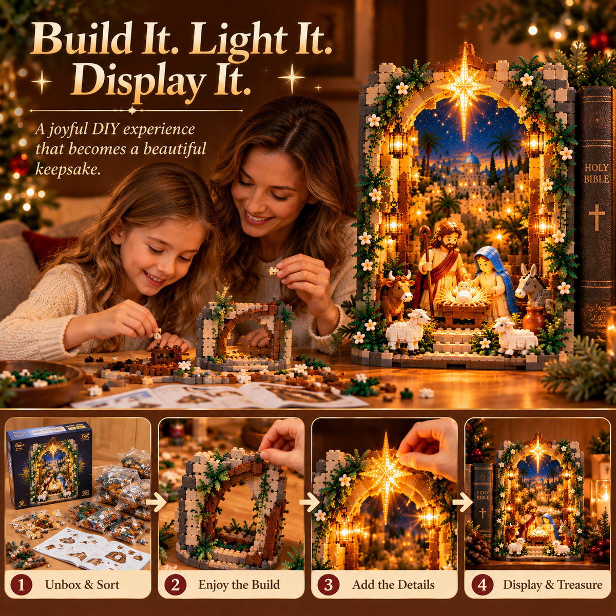 🌟📚 Bethlehem Nativity Book Nook – Lighted Christmas Faith Display