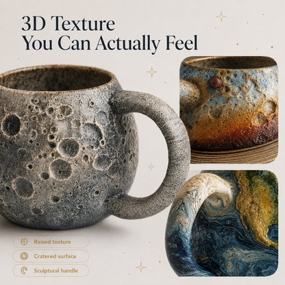 🪐3D Celestial Planet Mug – Moon, Sun, Earth & Saturn Collection