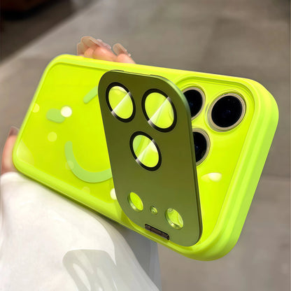 Magnetic case with skin-friendly finish and integrated camera-lens kickstand for iPhone 17 ProMax
