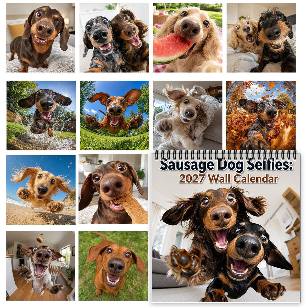 🌭🐶 2027 Sausage Dog Selfies Wall Calendar