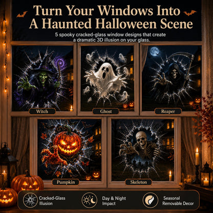 🎃 2026 Halloween Window Decals – 3D Crack Glass Spooky Decorations for a Haunted Halloween Scene