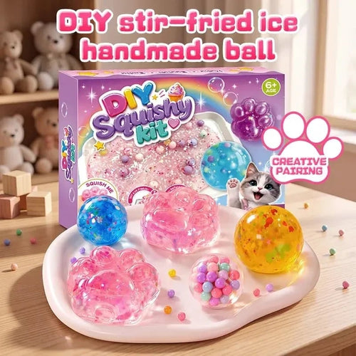 Kawaii DIY Cat Paw Squishy Kit, Make Your Own Mochi Squishy Stress Relief Fidget Toy, ASMR Sensory Craft Kit, Birthday Holiday Gift