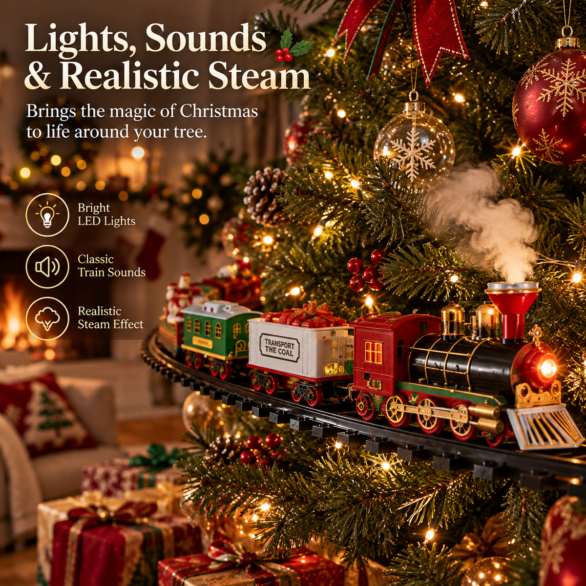 🎄 Magical Christmas Tree Train Set – Moving Train with Lights, Sounds & Steam for a Holiday Tree That Comes to Life🚂