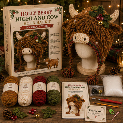 Christmas Highland Cow Hood Hat DIY Crochet Kit