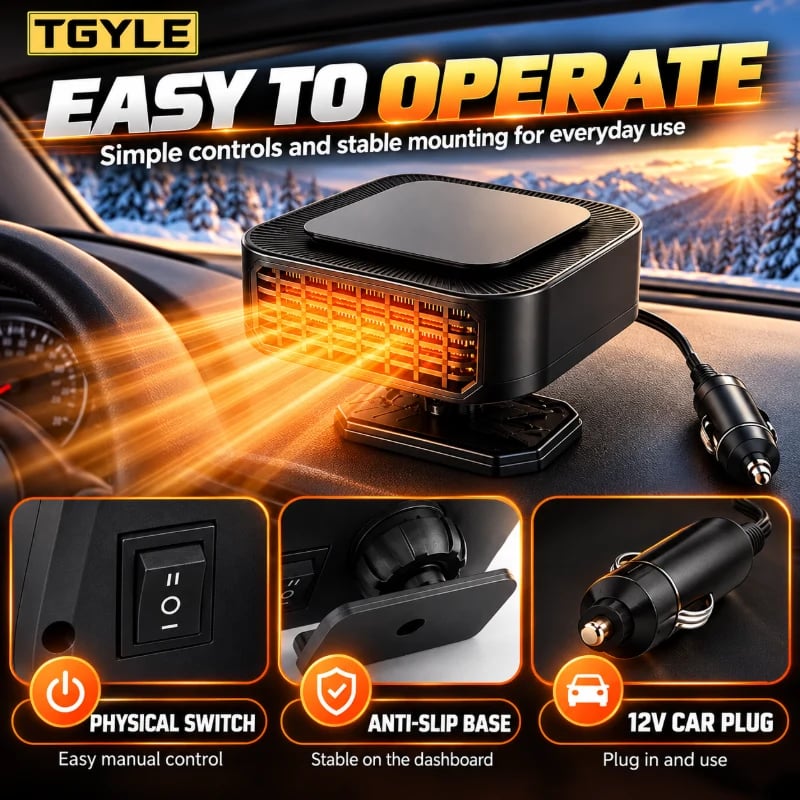 🌟✨ Portable Car Heater Defroster with 360-Degree Rotating Base