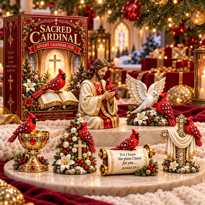 Sacred Cardinal Advent Calendar 2026 – 24 Christian Keepsake Figurines of Faith, Hope & Christmas Blessings