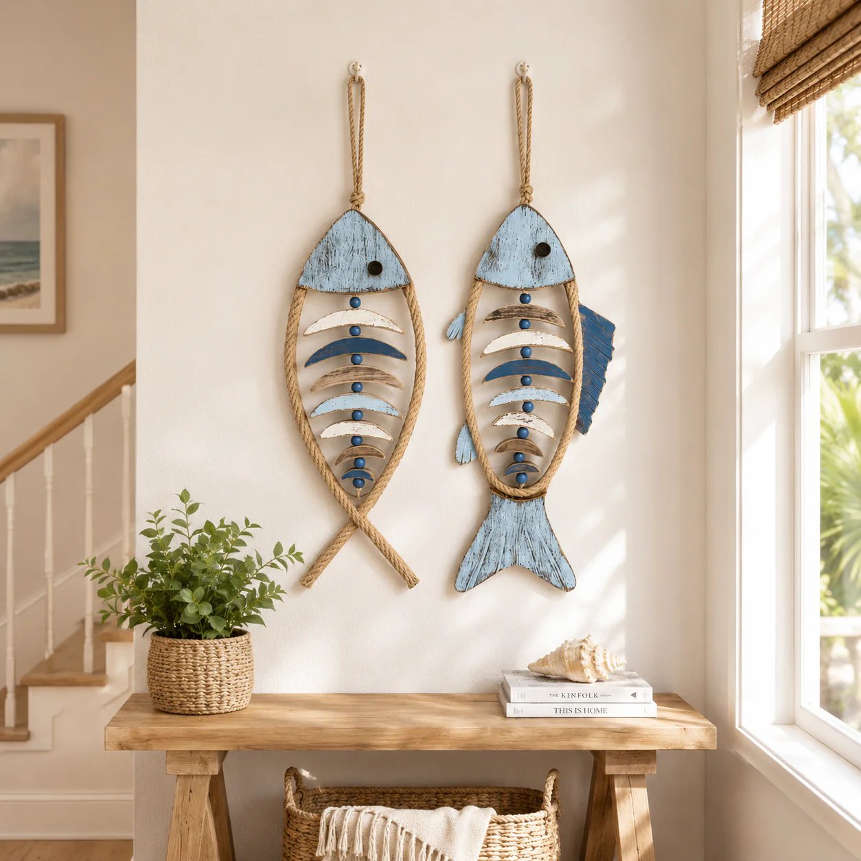 🎉🎉🐟✨ Lighted Coastal Rope Fish Wall Hanging
