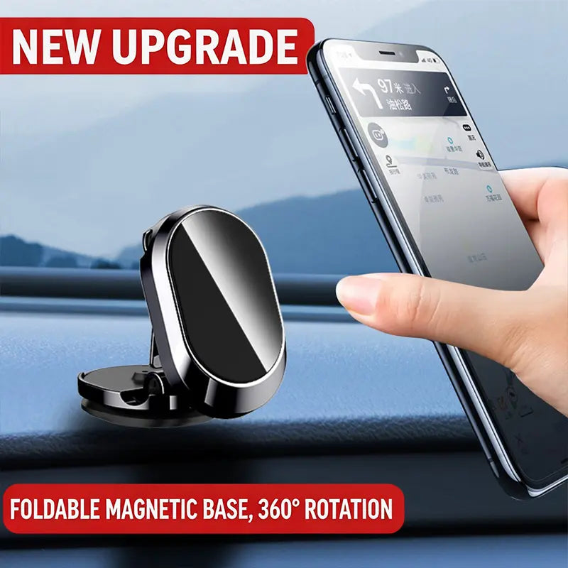 Foldable Magnetic Car Phone Holder, 360° Rotating Adjustable Dashboard Mount, Strong Magnetic Phone Stand