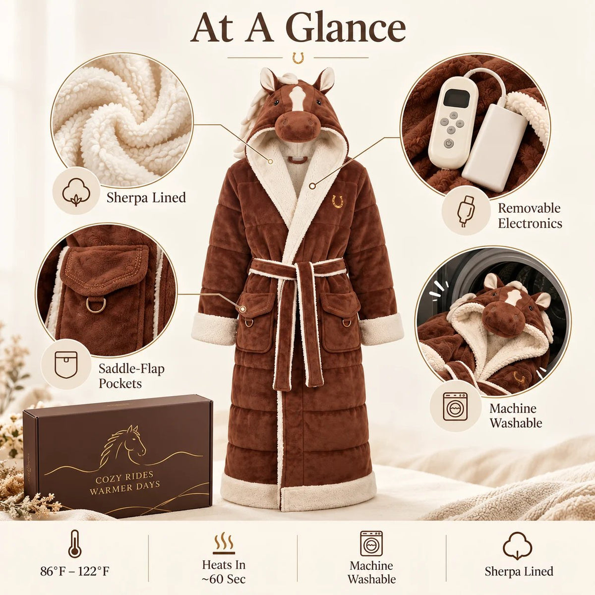 Horse Themed Full-Length Thermal Loungewear Robe