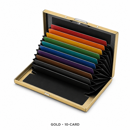 RFID Blocking Stainless Steel Card Wallet – Slim Pop-Up Accordion Card Holder with Cash Slot