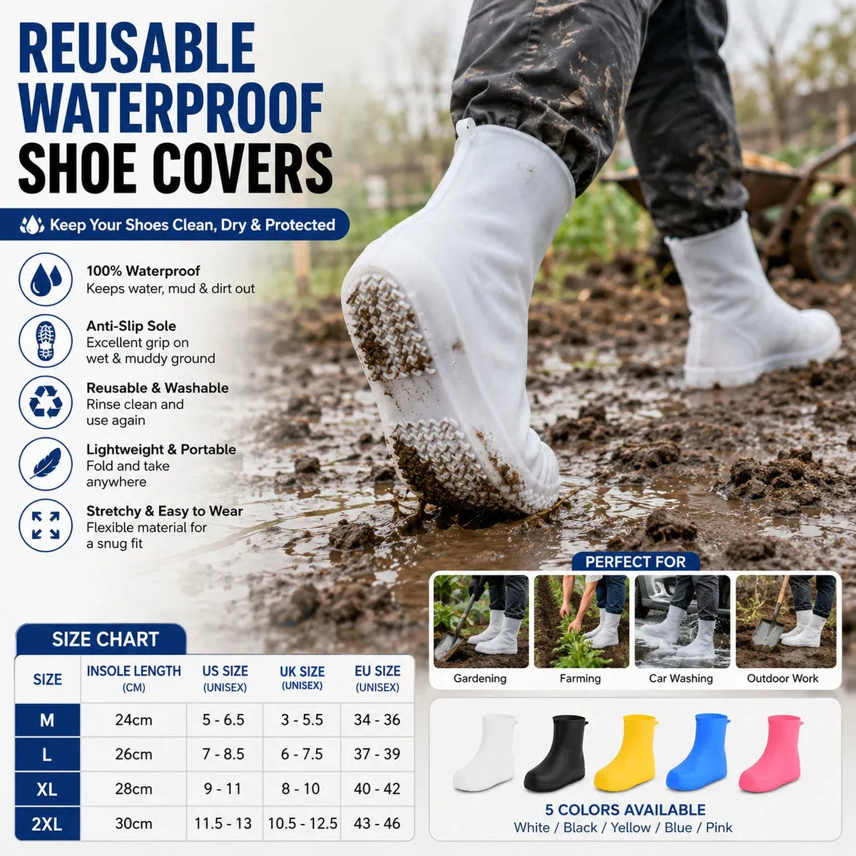 🌧️Heavy-Duty Non-Slip Reusable Waterproof Shoe Covers – Keep Shoes Clean & Dry
