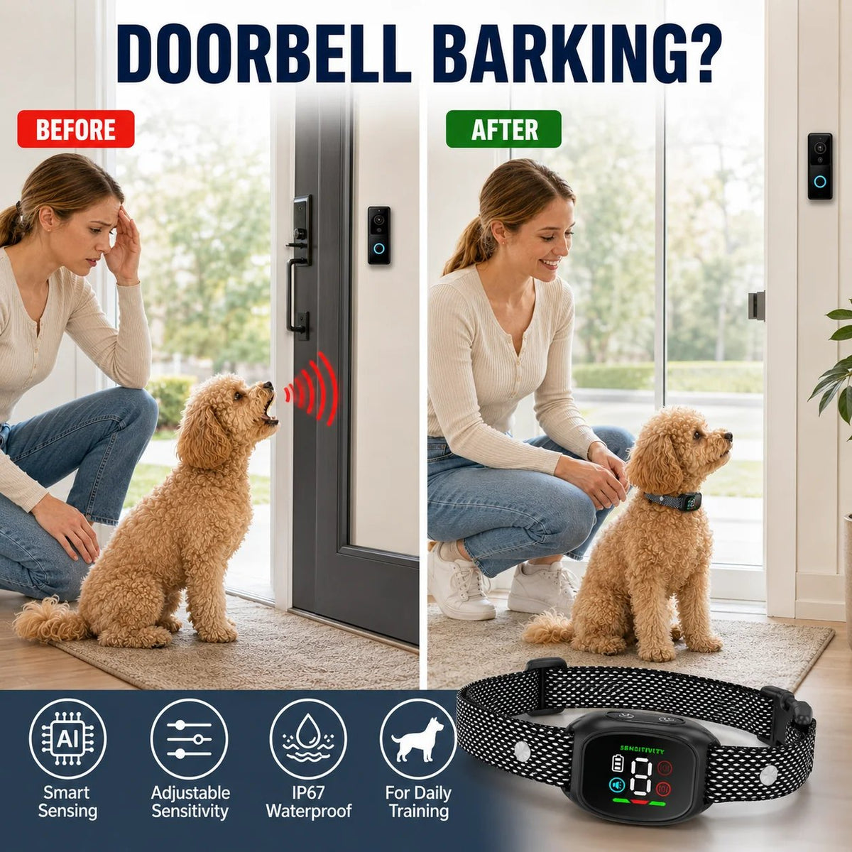 🛡️🐾 Anti Bark Collar – Smart anti‑false triggering filters out other barks. IP67 waterproof & USB rechargeable – worry‑free training anywhere! 💦✅
