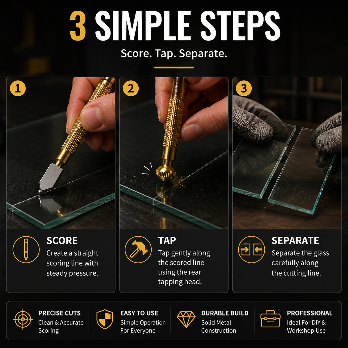 🛠️ Precision Brass Glass Cutter Tool with Tapping Head and Anti Slip Grip ✨