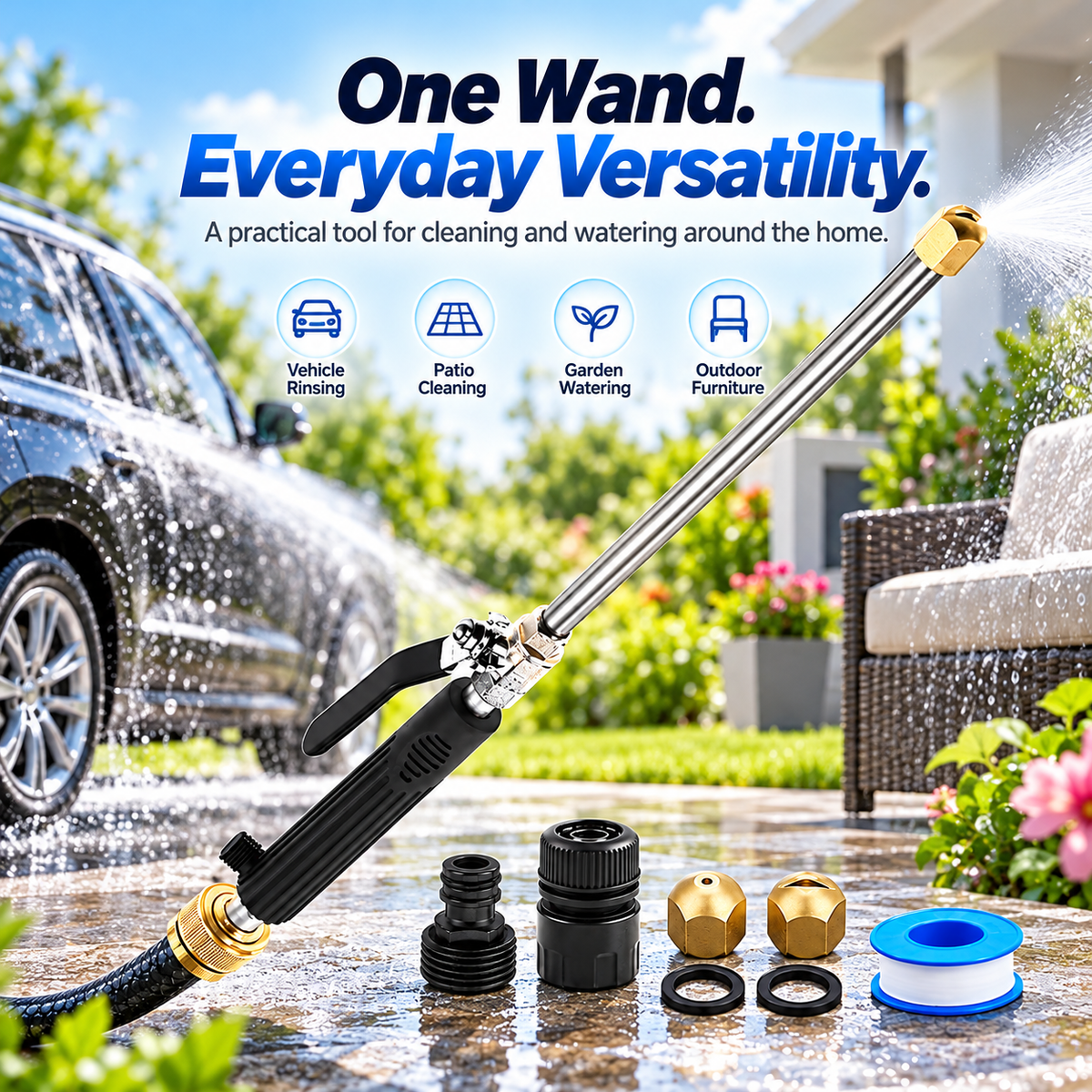 💧 High-Pressure Long-Reach Garden Hose Spray Wand with Jet & Fan Tips 🌿
