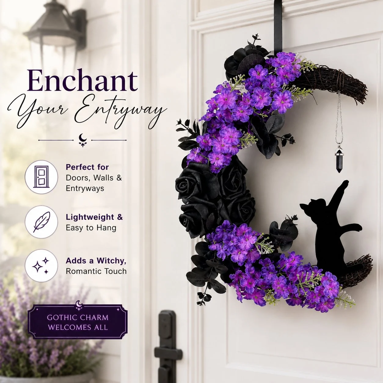 🔥Halloween Early Bird Sale🎃 Light Up Your Door With a Magical Halloween Moon Cat Wreath🌙🐈‍⬛