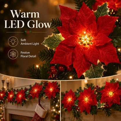🎄 Christmas Poinsettia LED Garland String Lights
