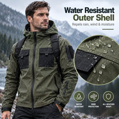 9 Pocket Tactical Hooded Jacket | Slim Fit Fleece Lined Outdoor Coat
