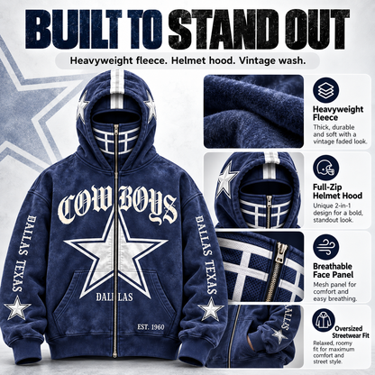 🏈 2-in-1 Football Zip Hoodie – Full-Zip Helmet Hood & Oversized Fit