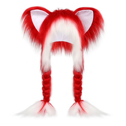 💖 Soft Furry Animal Ear Hat with Braids